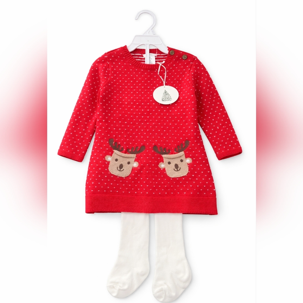 Kids Red Reindeer Knit Dress - Unbranded
